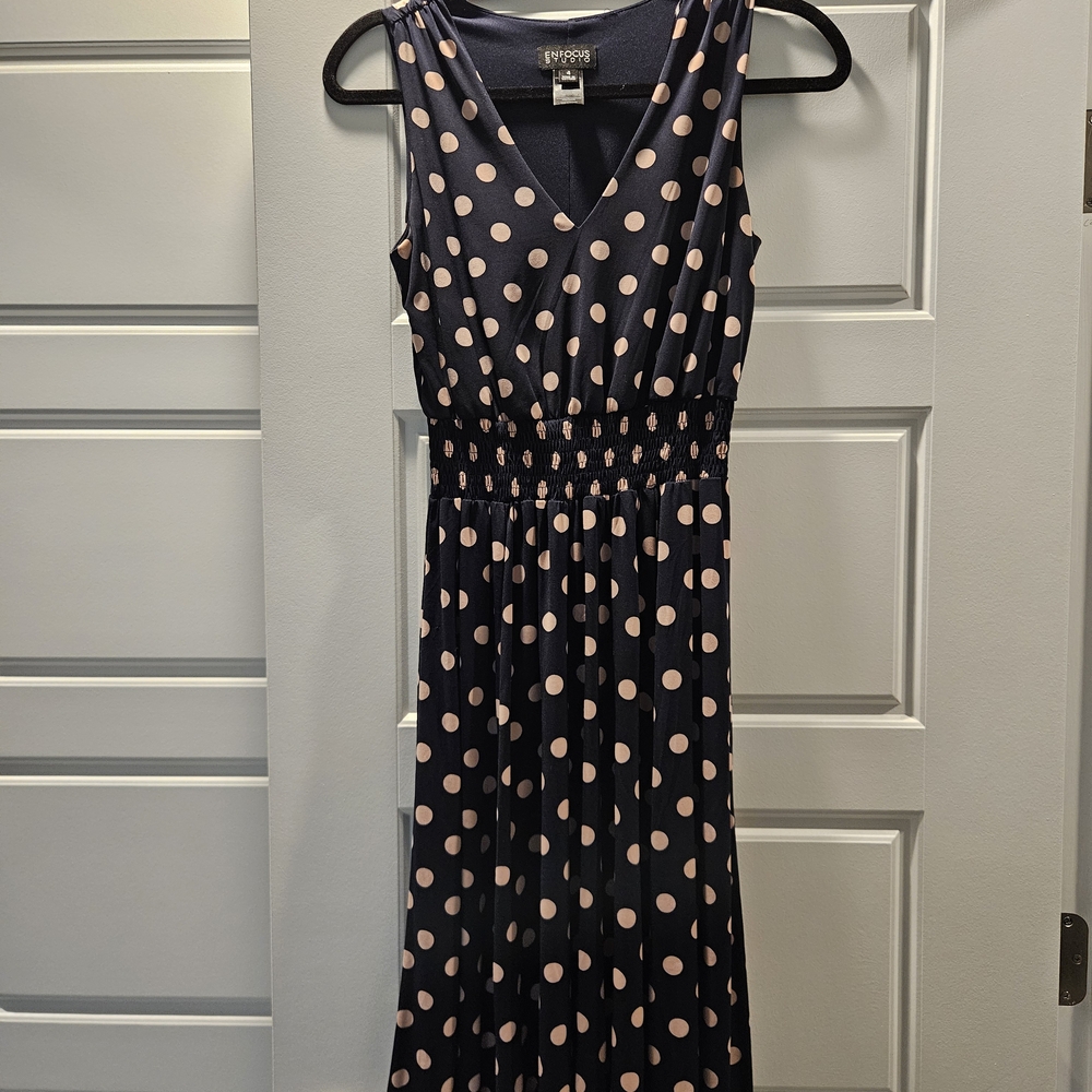 Express Navy and Pink Polka Dot Maxi Dress
